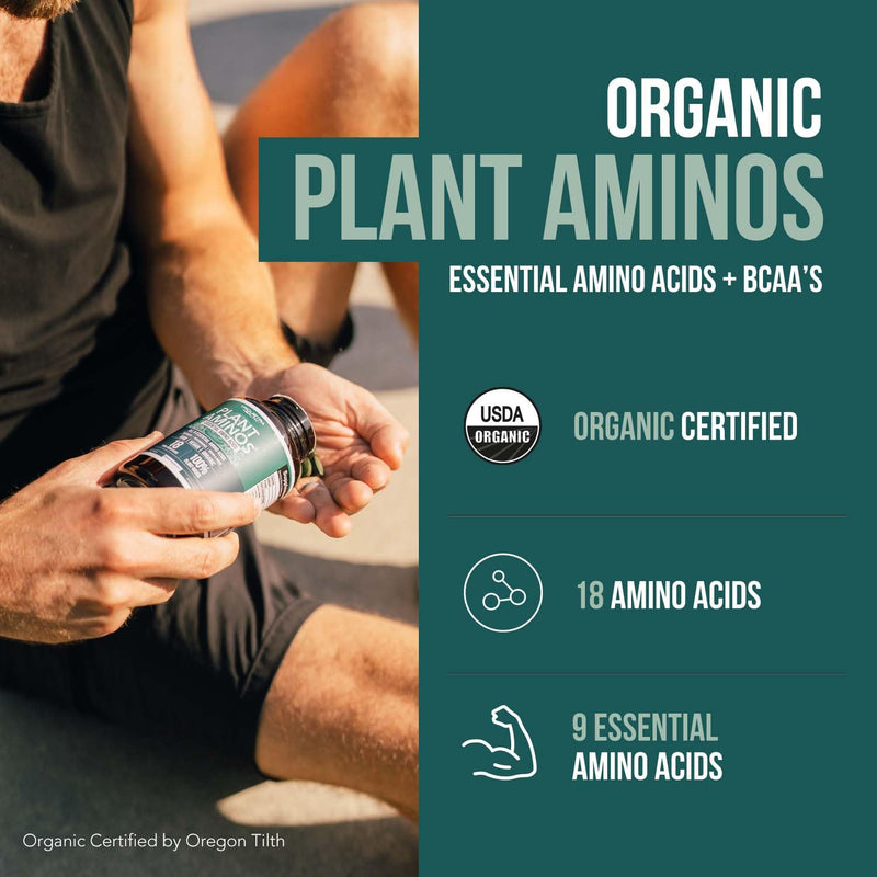 [Australia] - Plant Aminos Organic Essential Amino Acids (EAAs) & BCAA - 100% Plant-Based Raw, Vegan - All 9 Amino Acids with 18 Total Amino Acids (360 Tablets) 