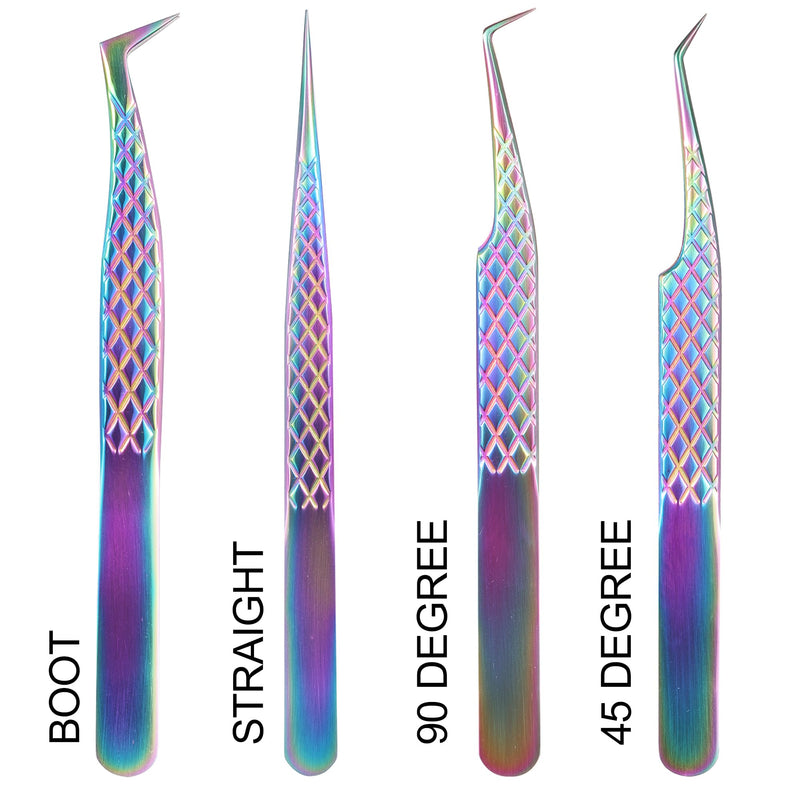 Fiber Tip Lash Tweezers For Eyelash Extension 4 Pcs Tweezers Professional Artist Tech Work Kit Tools,Best Volume Eyelash Lashes Extensions Precision Supplies Volume Boot 90 45 Degree(Multi) Multi