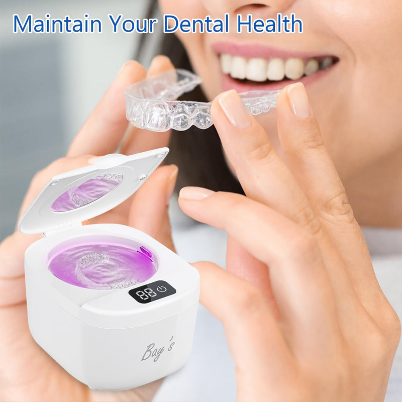[Australia] - BAYS Ultrasonic Retainer Cleaner 45kHz Cleaning Machine for Dentures, Mouth Guards, Night Guards, and All Dental Appliances – 230ml Capacity – Ideal for Jewelry and Denture Digital Timer (black) white 