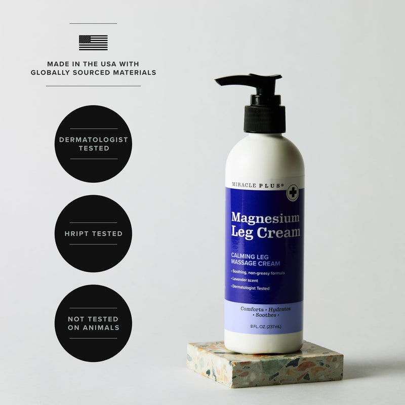 Miracle Plus Magnesium Cream For Leg Relief | Magnesium Lotion Calming Leg Cream Herbal Moisturizer Topical Body Butter Soothes + Calms Sensations, Itching, & Shaking, 8 Oz 8 Ounce (Pack of 1) Magnesium Relaxing Leg Cream