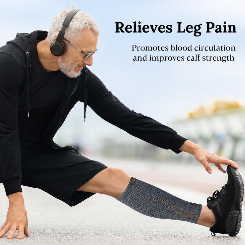 Copper Calf Compression Sleeve for Men & Women, Leg Compression Sleeve for Shin Splint Relief, Varicose Veins, Calf Tear Medium Gray