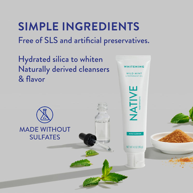 [Australia] - Native Toothpaste Made from Naturally-Derived Cleaners and Simple Ingredients That Safely Whitens Teeth, 4.1 oz, Wild Mint with Fluoride - 3 Count 
