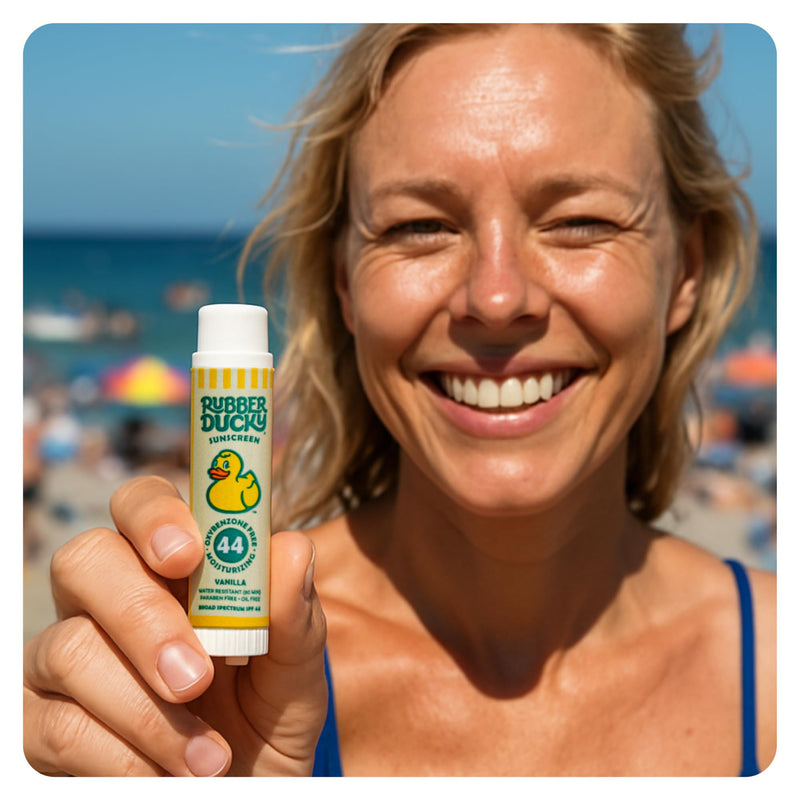Rubber Ducky | Lip Balm with SPF 44, Water Resistant Sunscreen Lip Balm | Vegan, Untinted, Vanilla Flavor, with Vitamin E | All Season - Broad Spectrum Sunscreen for Lips 1 Count (Pack of 24)