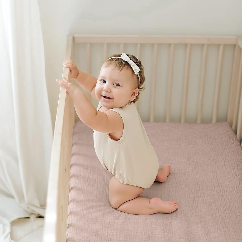 [Australia] - Lulu moon Muslin Crib Sheets - Fitted Crib Mattress Sheets for Boys and Girl - 28"x 52", 2 Pack (Cream & Sand) Cream & Sand 