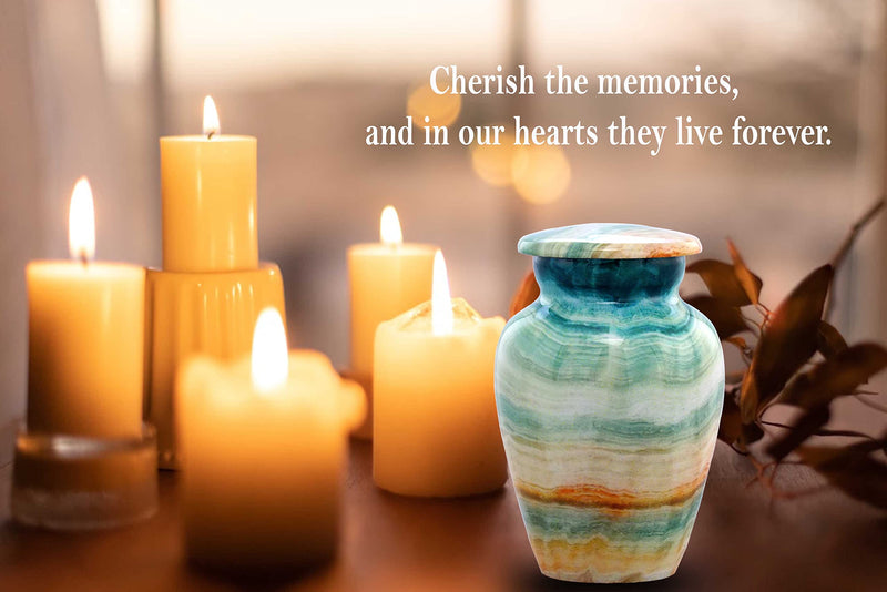 [Australia] - Small Keepsake Cremation Urns for Human Ashes - Marble Finish Metal Keepsake Urn - Mini Cremation Urn for Pet Ashes - Handcrafted Memorial Urn - Funeral Urns with Velvet Bag (Blue Marsh) Blue Marsh 