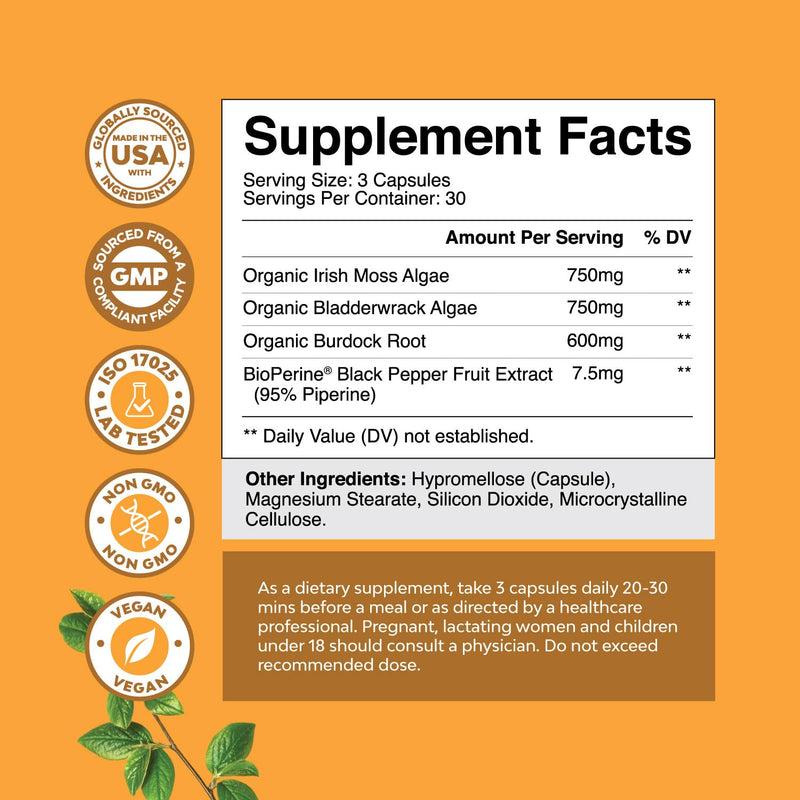 Bundle of Pure SAM-E Nootropic Brain Supplement and Organic Irish Sea Moss Capsules -Immune Support and Mood Support Supplement - Sea Moss and Bladderwrack Capsules with Burdock Root Superfood Blend