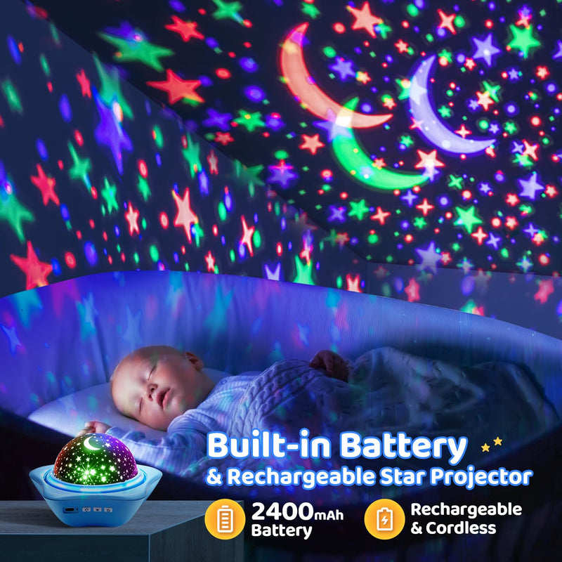 [Australia] - One Fire Night Light for Kids, 96 Lighting Modes Star Projector 360° Rotating+6 Films Kids Night Light Projector,Rechargeable Baby Night Light Ceiling Projector for Bedroom,Kids Gifts&Kids Room Decor Blue 