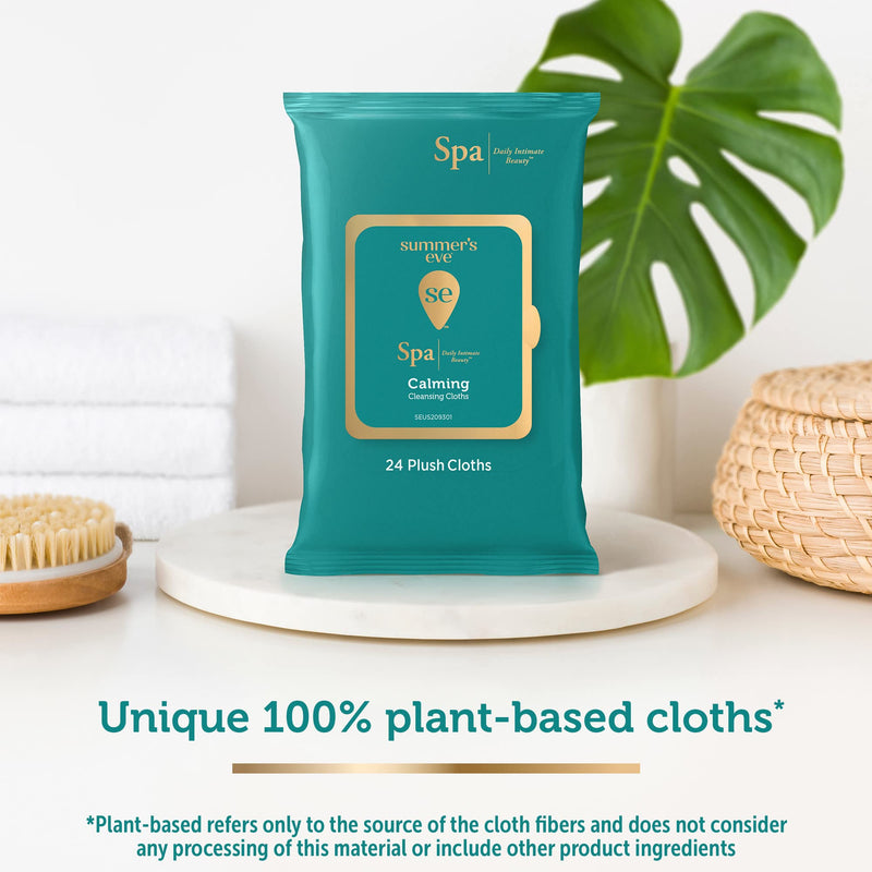 [Australia] - Summer's Eve Spa Calming Chamomile Feminine Wipes, 100% Plant Based*, pH balanced Plush Cloths, 24 Count Feminine Cloths 