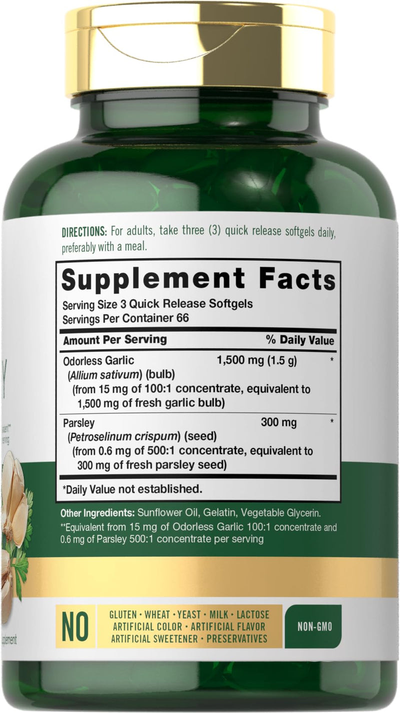 Carlyle Odorless Garlic & Parsley 1800mg | 200 Softgels | Non-GMO, Gluten Free Supplement 200 Count (Pack of 1)