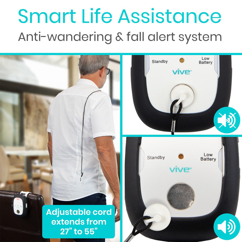 [Australia] - Vive Magnet Pull Cord Chair Alarm for Elderly Adults - Bed Alarm - Fall Prevention for Elderly Dementia Patients - String Exit Alert Detection for Caregivers Monitoring Seniors - Batteries Included White 