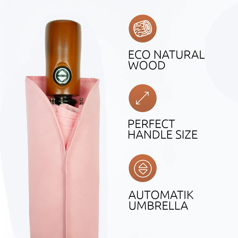 NEW 2 PCS Windproof Strong Umbrellas for Rain Compact Black Umbrella and Pink Premium Umbrella for Women and Men Automatic Open Close Umbrella Folding Sun Umbrella UV Protection - Bundle