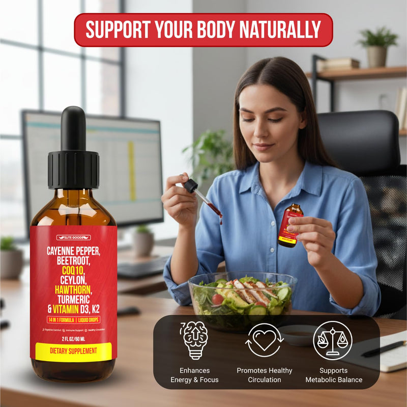 Cayenne Pepper Drops - Organic Supplement with Hawthorn Berry, Beet Root Powder, COQ10, Vitamin D3 & K2, Ceylon Cinnamon, Turmeric, Ginseng & Berberine - 60 ml (2 Packs) 1 Fl Oz (Pack of 2)