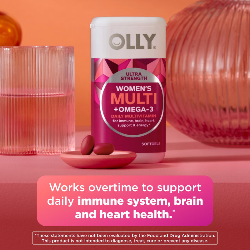 OLLY Ultra Strength Women's Multivitamin Softgels, Omega-3s - 60 Count 60 Count (Pack of 1)