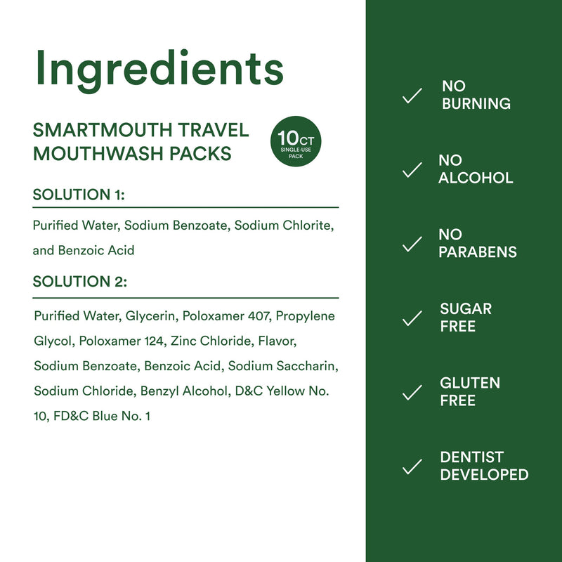 [Australia] - SmartMouth Original Activated Mouthwash Single Packs, Travel Mouthwash, Fresh Mint, 10 Pack 1 