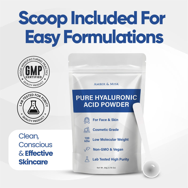 [Australia] - Pure Hyaluronic Acid Powder for Skin & Face - Cosmetic Grade, Low Molecular Weight, DIY Serums for Deep Penetration and Organic Skin & Body Hydration, Acido Hialuronico en Polvo, Includes Scoop (50g) 