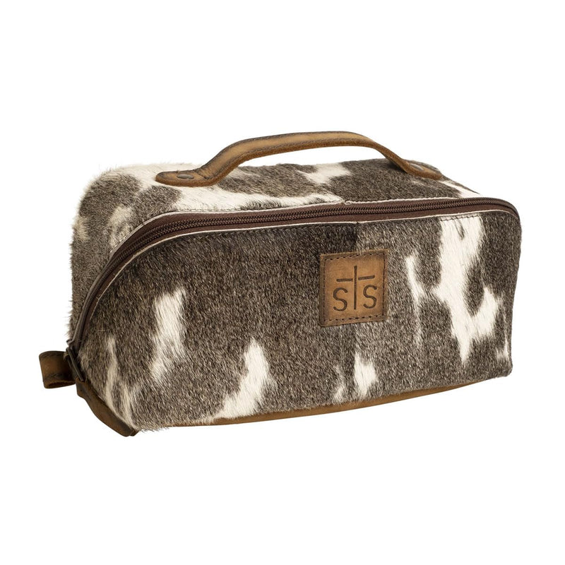 STS Ranchwear Women's Genuine Full Grain Leather Cowhide Elise Makeup Bag - Portable Durable Compact Travel Zipper Handbag Organizer Bag