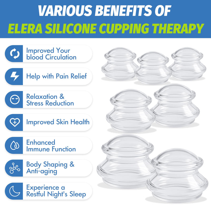[Australia] - ELERA Silicone Cupping Therapy Set, Professionally Chinese Massage Cups for Cupping Therapy and Cellulite Reduction (7 Cups) 3 size 7 pieces 