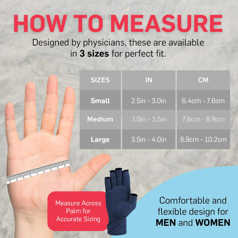 [Australia] - Dr. Arthritis Essentials Open-Fingertip Arthritis Gloves, Compression Gloves for Carpal Tunnel & Raynaud's, Hand Brace (Navy, Medium) Navy (1 Pair) 