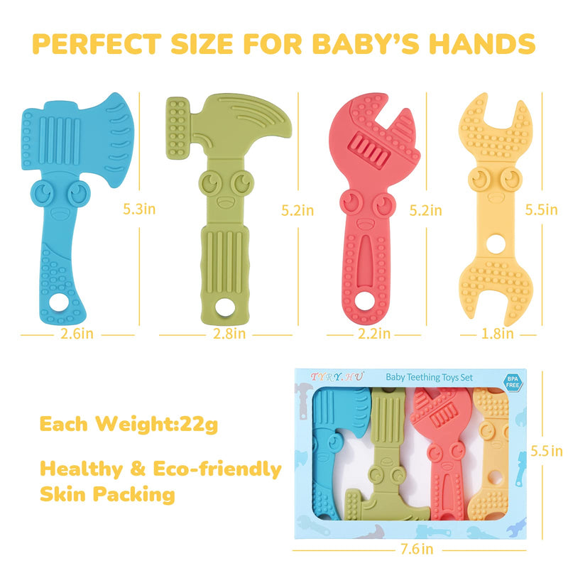 [Australia] - TYRY.HU Baby Teething Toys for Babies 0-6 Months 6-12 Months, BPA Free Silicone Baby Molar Teether Chew Toys, Hammer Wrench Spanner Pliers for Boys Girls, Soft-Textured, Easy to Hold & Clean, 4 Packs Set A 