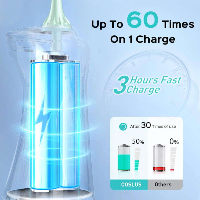 [Australia] - COSLUS Water Dental Flosser Pick for Teeth: 4 Modes Cordless Portable 300ML Larger Tank Water Teeth Cleaner IPX7 Waterproof Flossing Cleaning Picks for Home Travel Green C30(FC5360) 