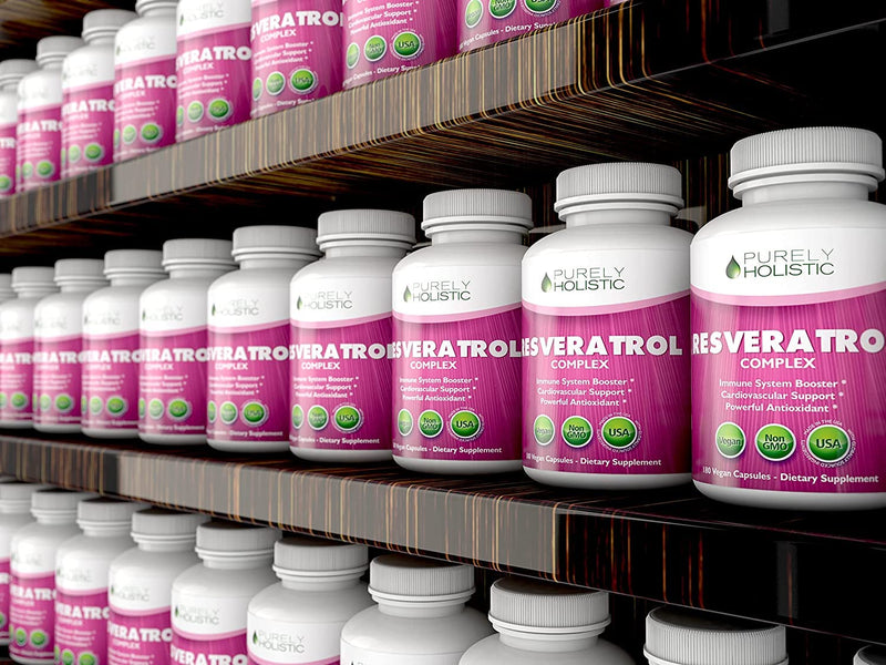 [Australia] - Purely Holistic Resveratrol 1450mg, 90 Servings, Trans-Resveratrol Antioxidant Supplement with Vitamin C and Polyphenol Complex, 180 Vegan Capsules, Promotes Anti Aging & Cardiovascular Health 
