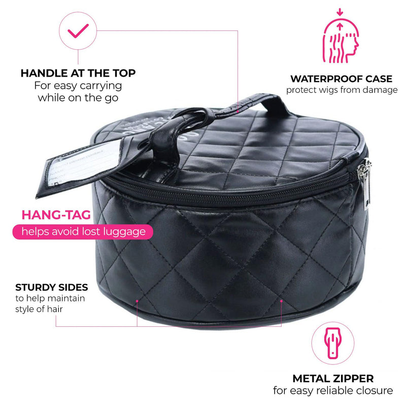 Milano Collection Premium Wig Travel Box or Makeup Case Compact & Durable in Black Round