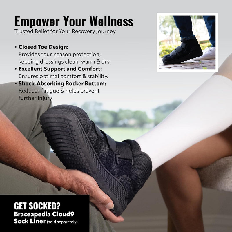 High Medical Shoe Closed Toe, Size L, Walking Boot & Foot Brace, Post Op/Orthopedic Boot for Injured Foot for Men and Women Black X-Large