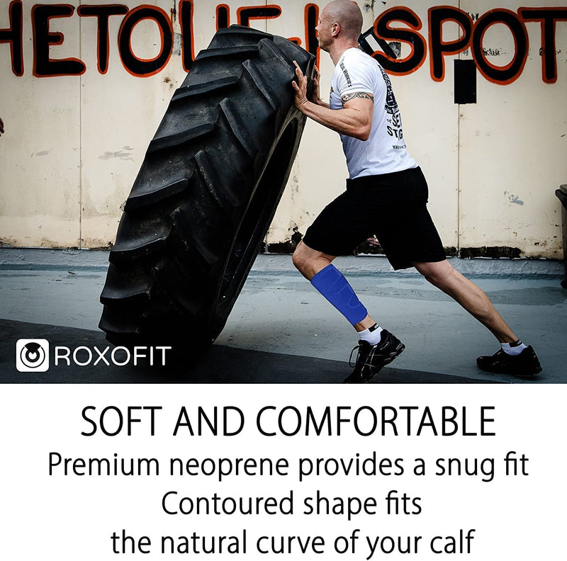 ROXOFIT Calf Brace for Torn Calf Muscle and Shin Splint Pain Relief - Adjustable Neoprene Compression Support Wrap for Lower Leg Tibia Injury, Strain, Tear - Runners Sleeve for Men and Women