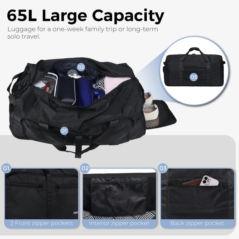 65L Duffle Bag Black & Fmeida Personal Item Bag Black