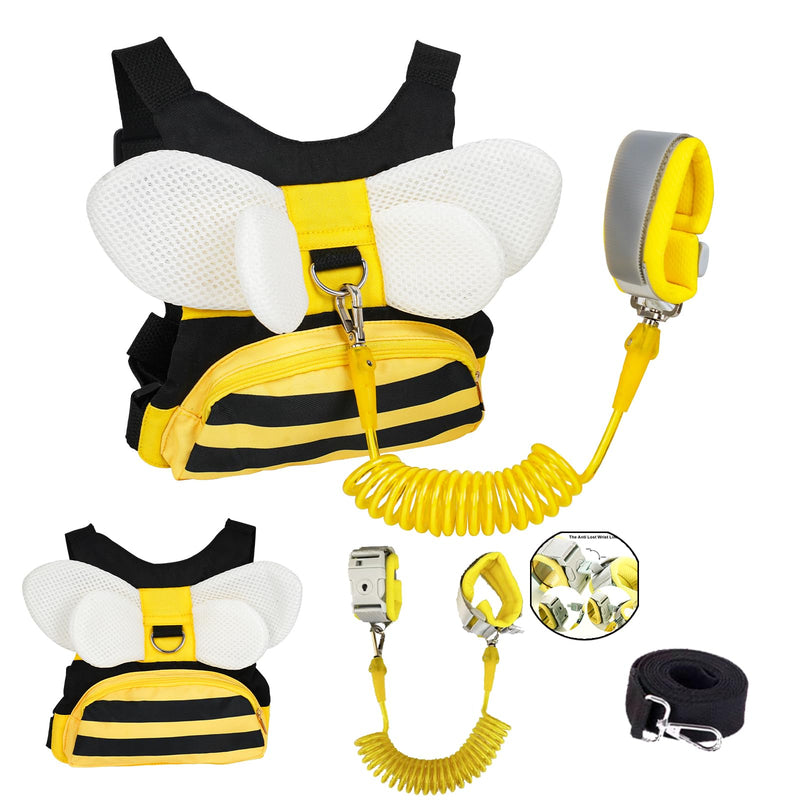 [Australia] - Toddler Harness with Anti Lost Wrist Link - 3-in-1 Baby Safety Leash Backpack, Adjustable Kids Walking Belt with Pocket,Child Locking Wristband for Boys & Girls for Outdoor Travel, Yellow Bee Anti Lost Harness with Pocket 