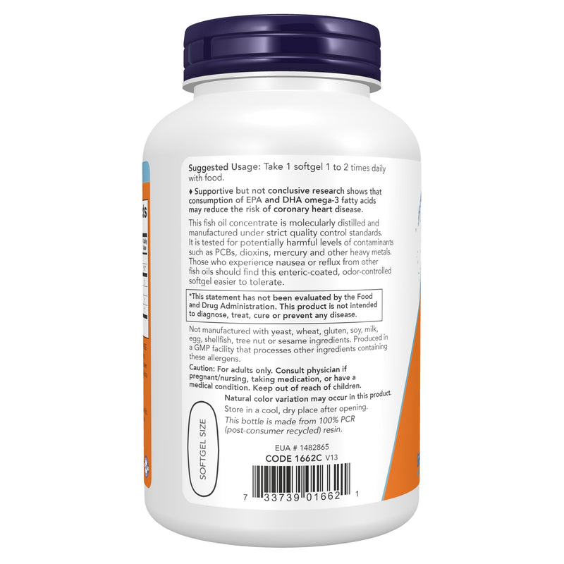 NOW Foods Supplements, Ultra Omega-3 Molecularly Distilled and Enteric Coated, 180 Softgels 180 Count (Pack of 1)