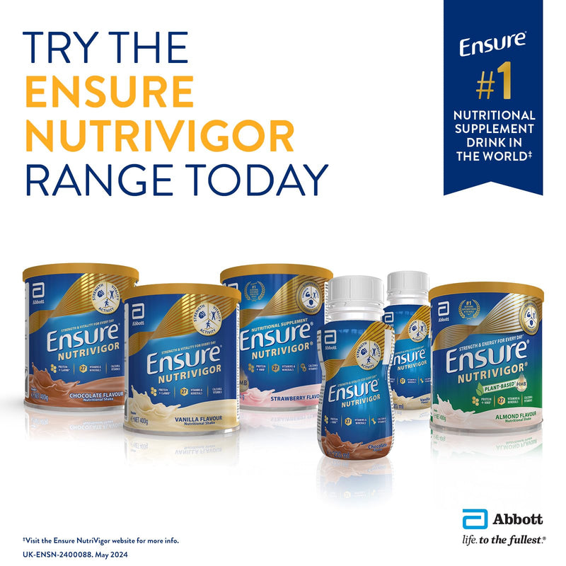 Ensure NutriVigor Nutritional Shake – Vanilla Flavour – 400g – Food Supplement with Protein, HMB & 27 Vitamins & Minerals – Supports Strength, Energy & Immunity – With Vitamin D, C & B