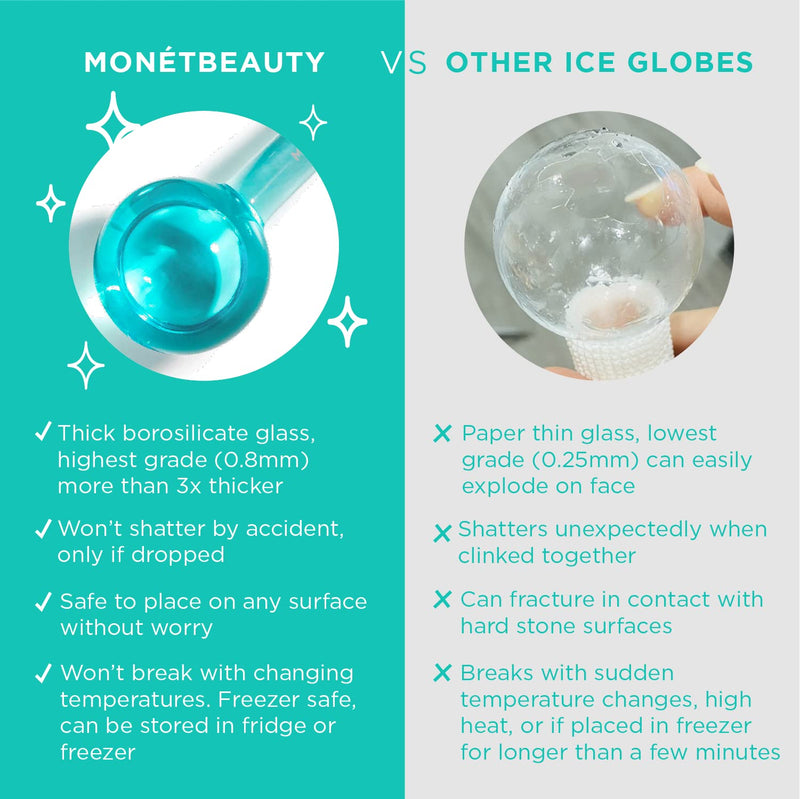 Ice Globes for Face, Freezer Safe and Highly Effective Facial Globes for Daily Beauty Routines, Face Roller to Reduce Puffiness, Enhance Circulation and Complexion (Blue, No Glitter) Glass - Blue (No Glitter)