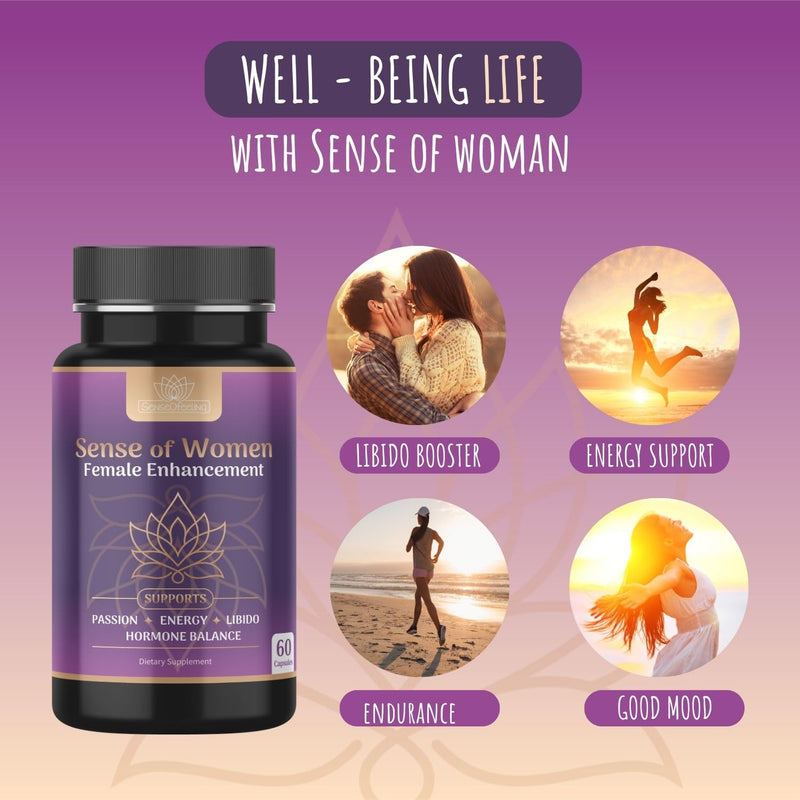 [Australia] - Sense of Women Natural Female Enhancement Pills | Female Libido Booster for Women to Increase Mood, Energy and Hormone Balance | Horny Goat Weed Maca Root Extract 60 Veggie Capsules 