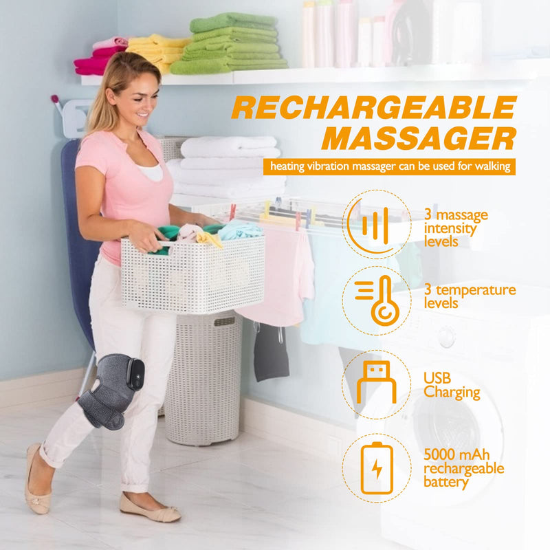 Cordless Knee Massager with Heat Vibration, Knee Heating Pad, Electric Heated Knee Brace Shoulder Heating Pads Elbow Wrap with 3 Heat Levels and Massage Modes Pack of 1