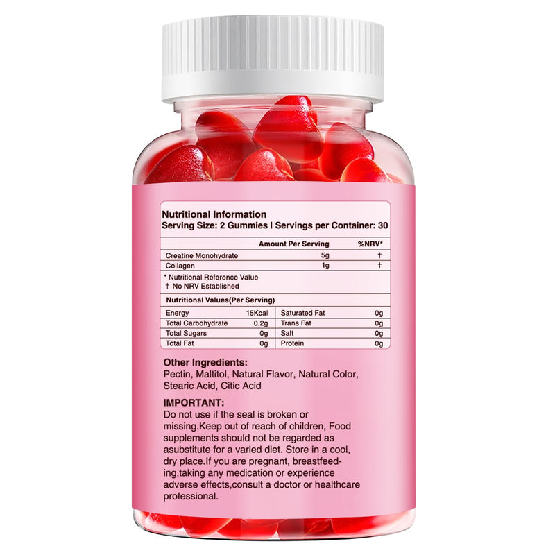 Creatine Gummies 5000mg Creatine Monohydrate with 1000mg Collagen (1 Month Supply) for Men & Women, Vegan & Sugar-Free, Easy Pre/Post Workout Gym Support for Performance and Muscle Power (60 Count) 60 count (Pack of 1)