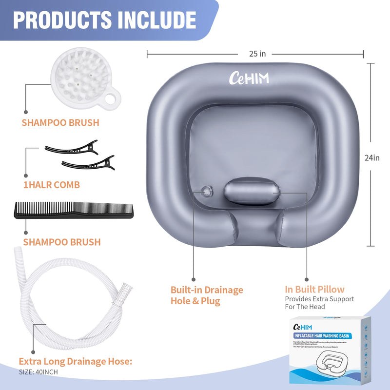 [Australia] - Inflatable Shampoo Basin - Portable Shampoo Bowl, Hair Washing Basin for Bedridden, Disabled,Injured, Hair Wash Tub for Dreadlocks and at Home Sink Washing (Silvery) Silvery 