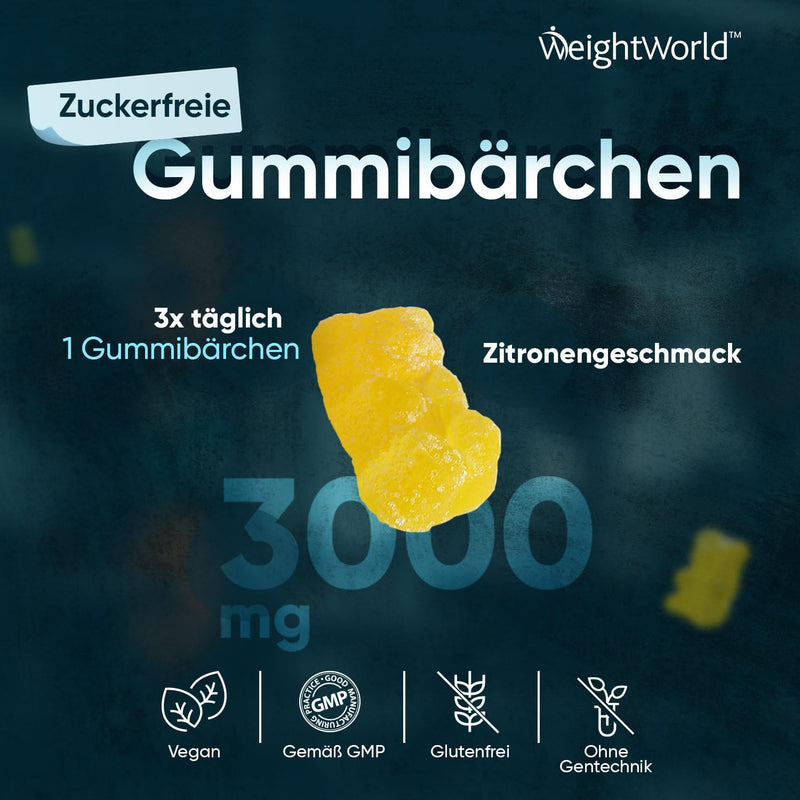 [Australia] - Creatine Monohydrate - 3000mg creatine per serving - 90 gummies without sugar - Delicious alternative to capsules, tablets, powder with lemon flavor - Vegan gummies from WeightWorld 