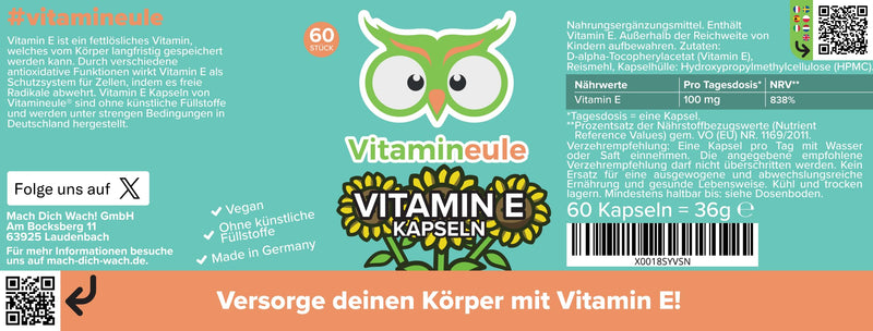 [Australia] - Vitamin E capsules - high dosage - 100 mg / 150 iU - quality from Germany - natural - vegan - without additives - vegetable tocopherol - small capsules instead of tablets - Vitamineule® 