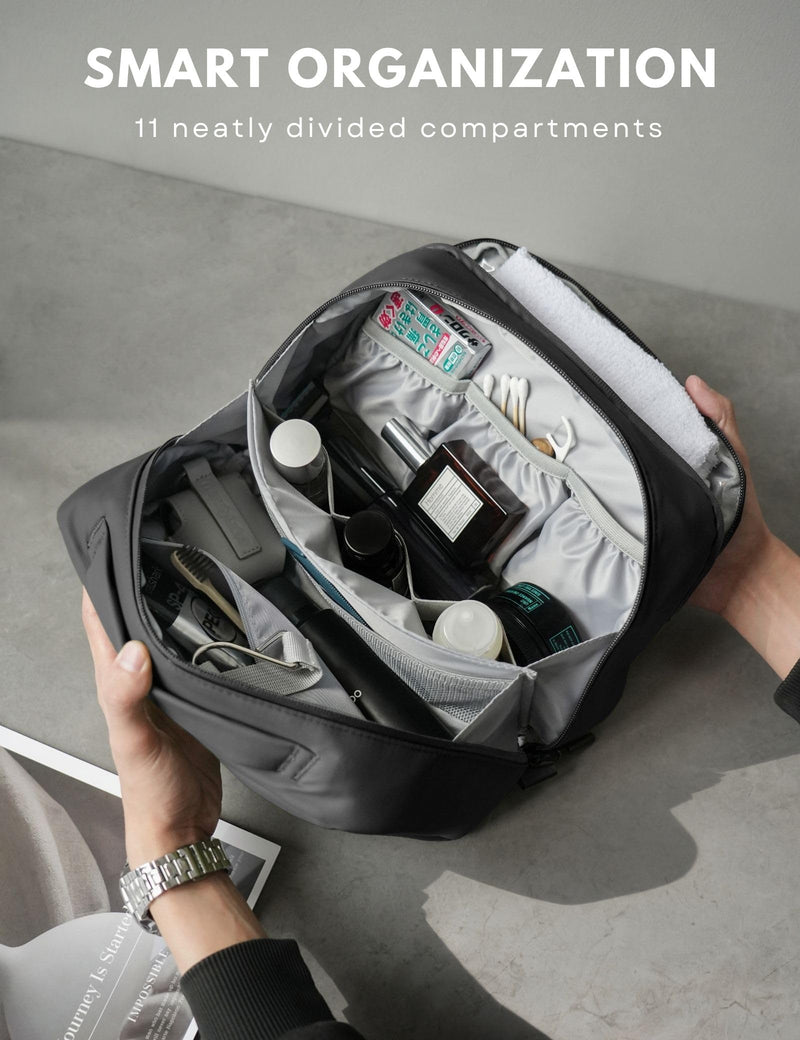 Large Hanging Travel Toiletry Bag for Men Women, Water-resistant Dopp Kit | 6L Large Capacity Wide Open Cosmetic Makeup Bag Bathroom Shower Bags for Toiletries, Grooming, Shaving Organizer Bag Black Medium