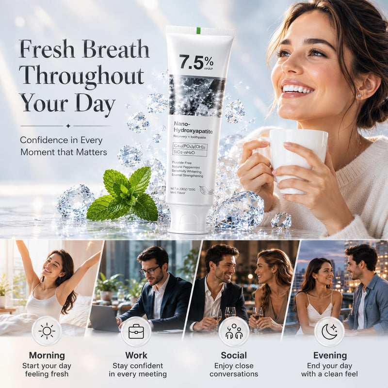 7.5% Hydroxyapatite Toothpaste for Enamel Protection, Fluoride-Free Formula with Gentle Mint, for Sensitive Teeth, Daily Protection, Long-Lasting Fresh Breath, 4.23 Oz (Grey，2PC) Grey 4.23 Fl Oz (Pack of 2)