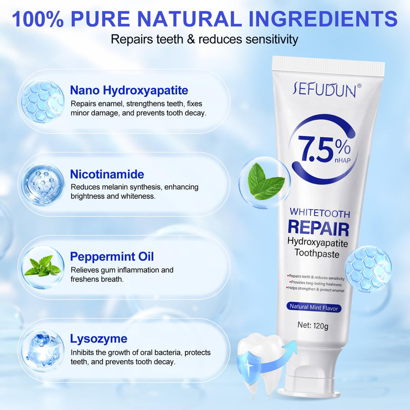 [Australia] - 7.5% Hydroxyapatite Toothpaste(Fluoride Free), (2pcs) Nano Hydroxyapatite Toothpaste for Sensitive Teeth, Enamel Protection, Tooth Strengthening, Fresh Mint Flavor, Daily Use for Oral Care 4.23 Ounce (Pack of 2) 