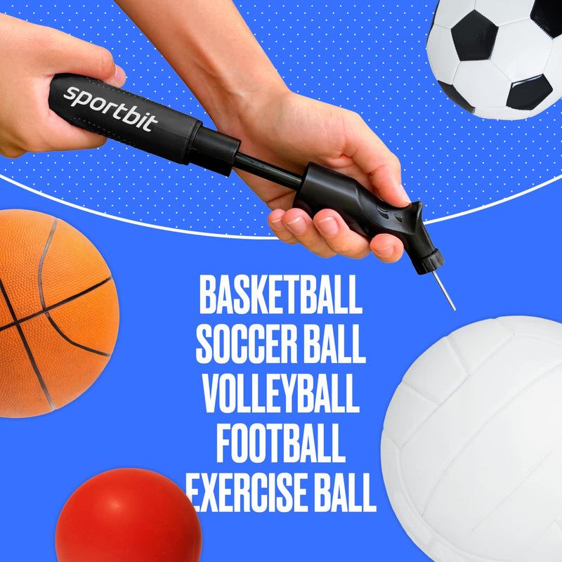 [Australia] - SPORTBIT Ball Pump with 5 Needles - Push & Pull Inflating System - Great for All Exercise Balls - Volleyball Pump, Basketball Inflator, Football & Soccer Ball Air Pump - Goes with Needles Set Black 