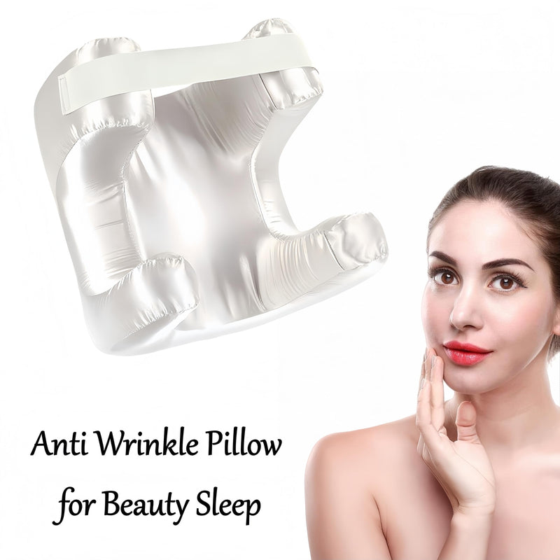 [Australia] - Face Pillow for Wrinkles, Anti Wrinkle Pillow with Cooling Silk Pillowcase, Beauty Pillow for Sleeping Face Down and Back Sleeping (White) 