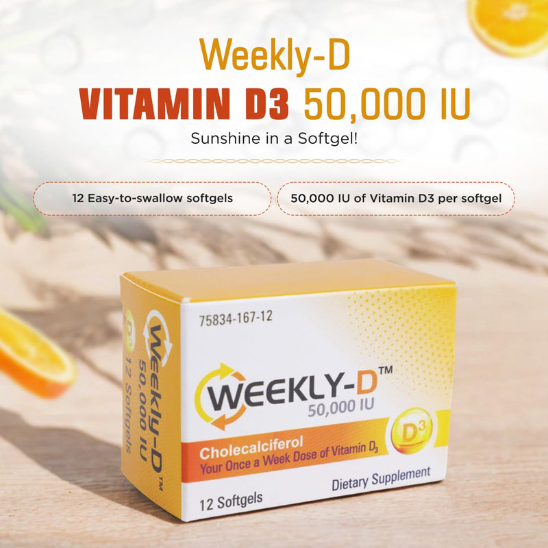 Nivagen Weekly-D Vitamin D3 50,000 IU (Cholecalciferol) | Once-Weekly High Potency Softgels | 12 Softgels | Supports Bone, Muscle & Immune Health | Easy to Swallow | Non-GMO, Gluten Free | Made in USA