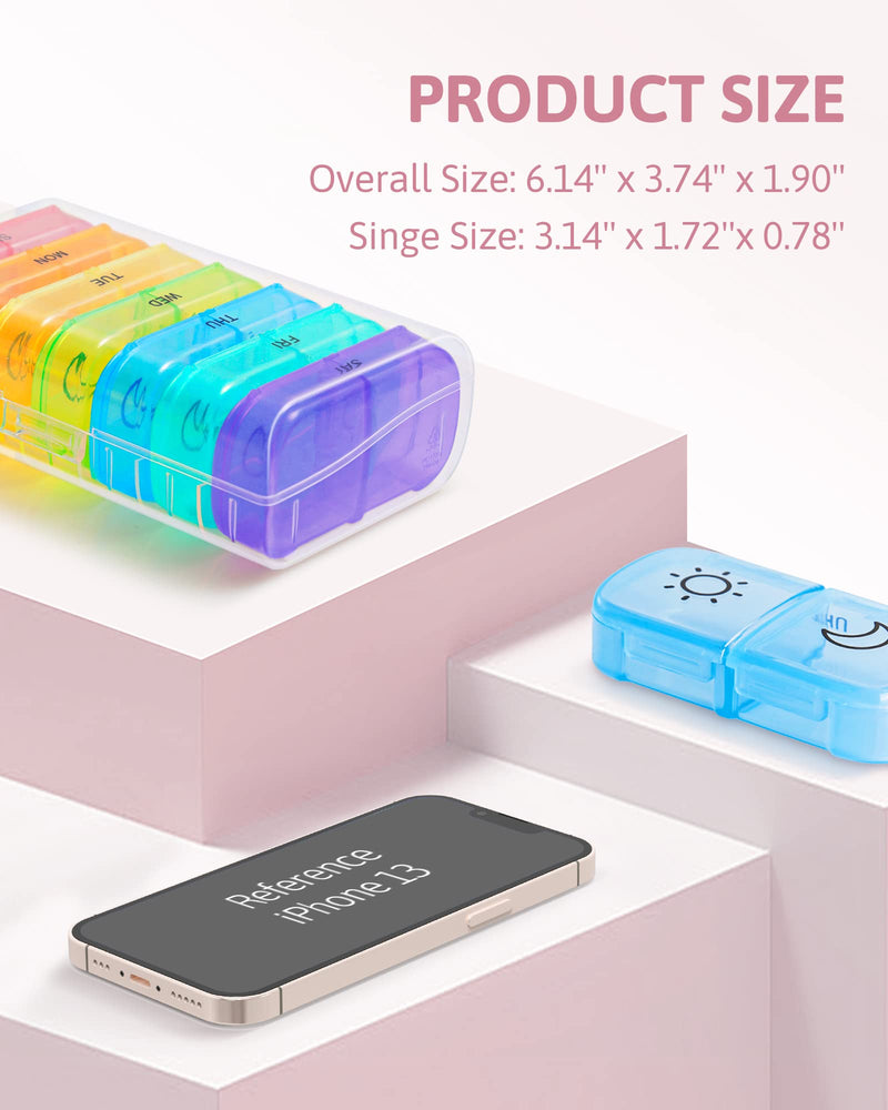 [Australia] - Weekly Pill Organizer 2 Times a Day with Same-Side Large Opening for Easy Filling & Retrieving, Color Tracking 7 Day AM PM Pill Box with Large BPA Free Pill Case for Vitamins, Fish Oils (Clear) 01-clear 