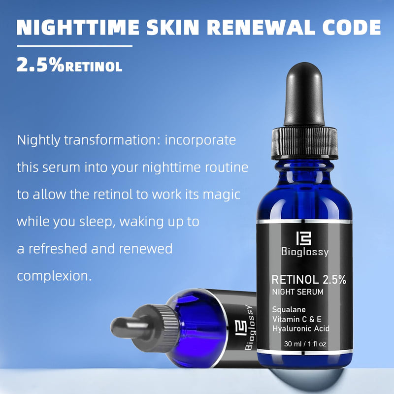 Retinol Serum for Face, 2.5% Retinol Intense Night Serum with Squalane,Vitamin C & E & B3,Hyaluronic Acid for Lines, Wrinkles & Premature Sun Damage to Resurface & Hydrate 30 ml/ 1 Fl oz Retinol Serum for Face