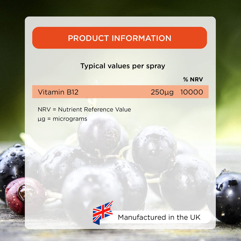 Healthspan Vitamin B12 Oral Spray, Blackcurrant Flavour, 250 µg, Vegan, Energy and Immune Support, 15 ml