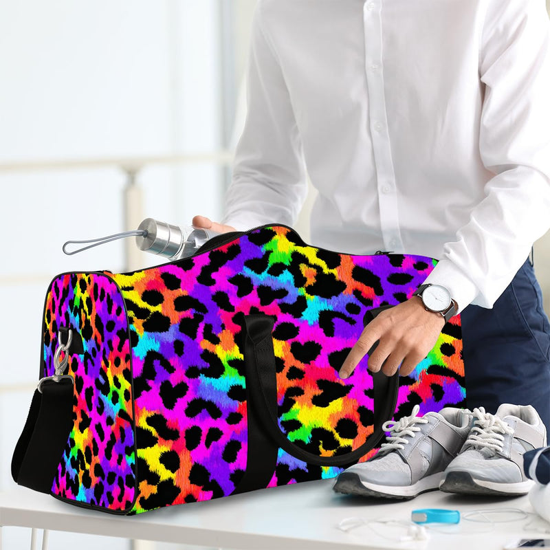 Travel Duffel Bag for Women Men Rainbow Cheetah Leopard Print Sport Gym Tote Bag Lightweight Waterproof Foldable Weekender Overnight for Hospital Training Swim Yoga Handbag A01:Leopard Cheetah Colorful