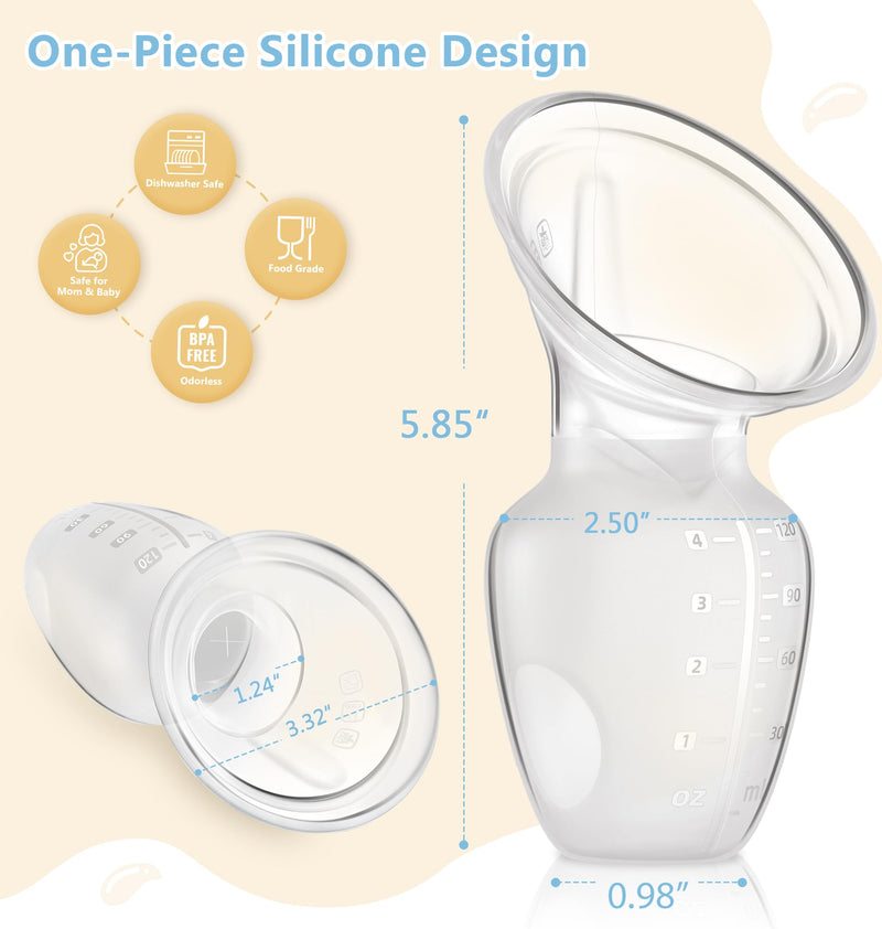 [Australia] - Manual Breast Pump for Breastfeeding Essentials,Colostrum Collector with Spill Free Valve,Cap,Silicone,Clear,4oz Clear/4oz 